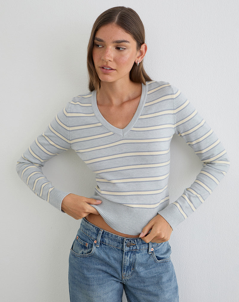 Grey Cream Stripe Knit Jumper | Yasra – motelrocks-com-us