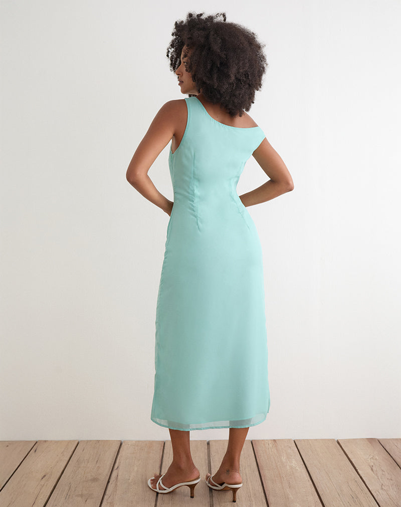 Turquoise Floral Sequin Chiffon Off The Shoulder Maxi Dress