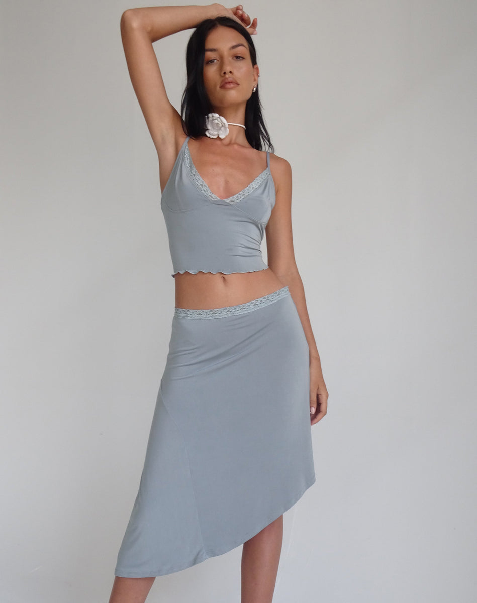 Slinky Grey Asymmetric Midi Skirt
