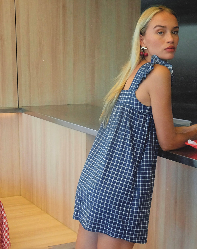 Sanaly Mini Dress in Navy Tartan Rami Sanaly Mini Dress in Navy Tartan Rami