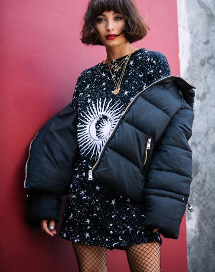 Oversized Black and White Cosmos Tshirt Dress | Sunny Kiss