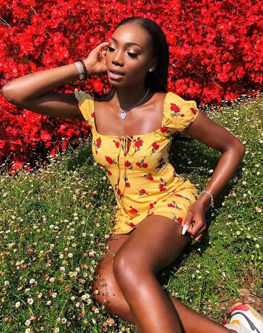 Gaval Mini Dress in Falling Rose Yellow Gaval Mini Dress in Falling Rose Yellow