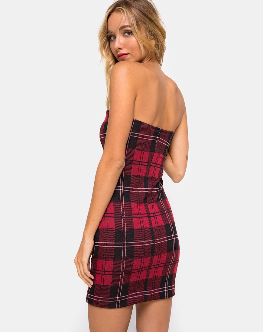 Ajuste Bodycon Dress in Plaid Red Ajuste Bodycon Dress in Plaid Red