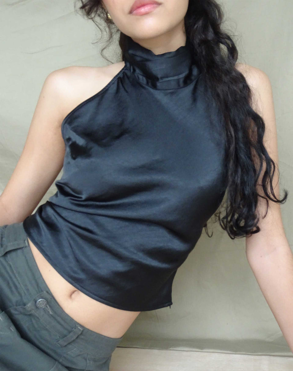 Davina Satin Top, Black main image 1