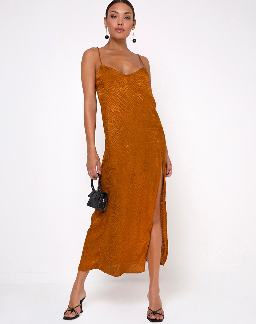Satin Orange Maxi Dress