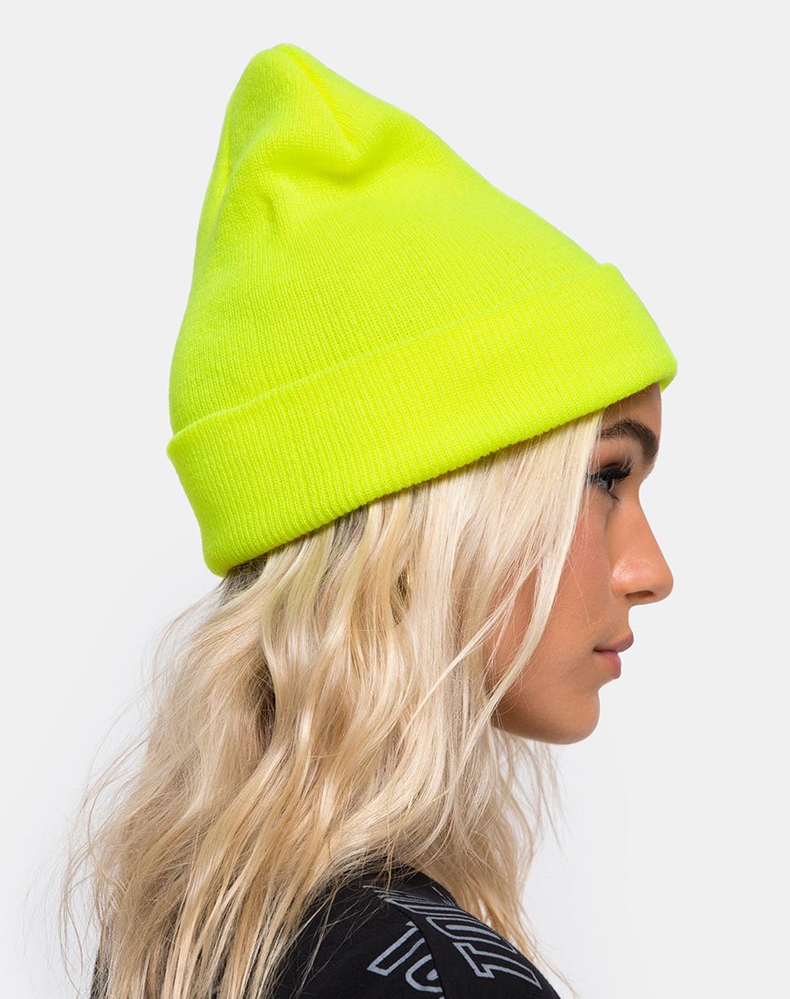 Image of Beanie Hat in Highlighter Yellow
