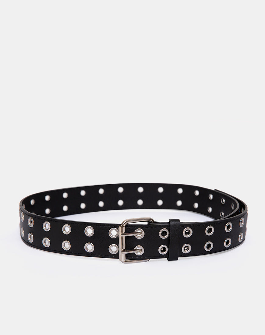 Leather Effect Double Eyelet Belt Belt motelrocks com us