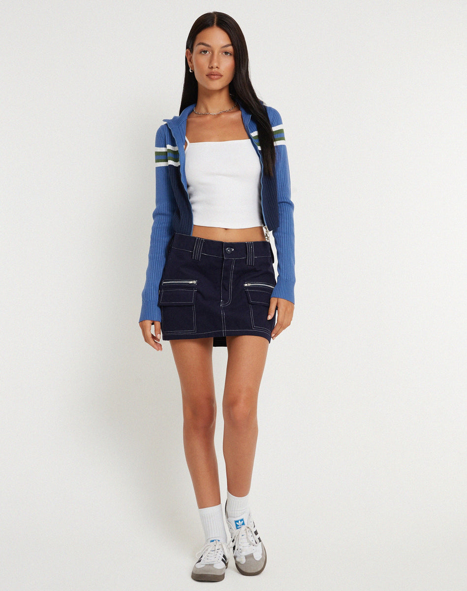 white navy knit mini skirt s main image 1