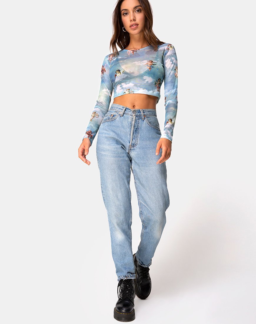 Image of Bonnie Crop Top in Angel Sky Blue Mesh