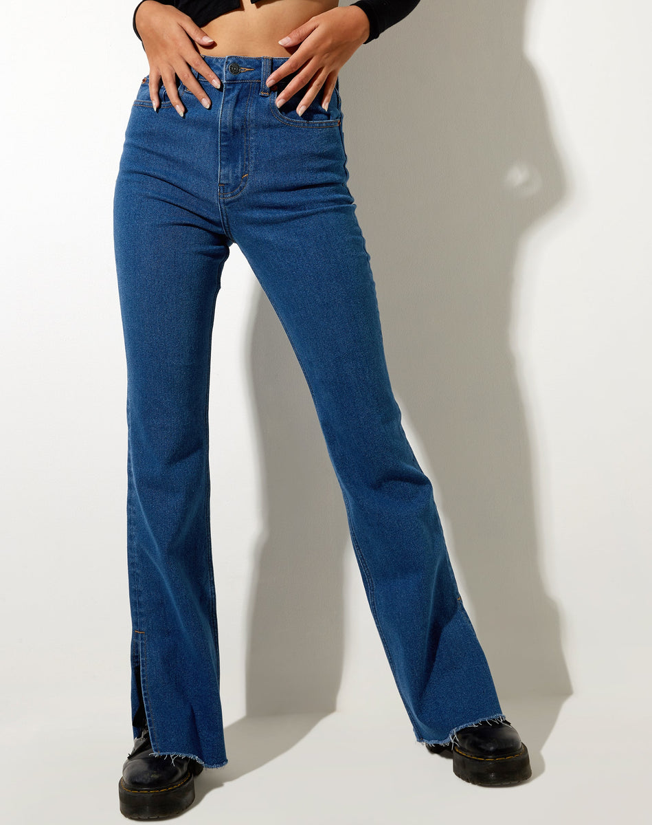 【KOOLOSET】Flare Destroyed Denim Seven7 Women's Misses Kick Flare, Navy Blue at Amazon