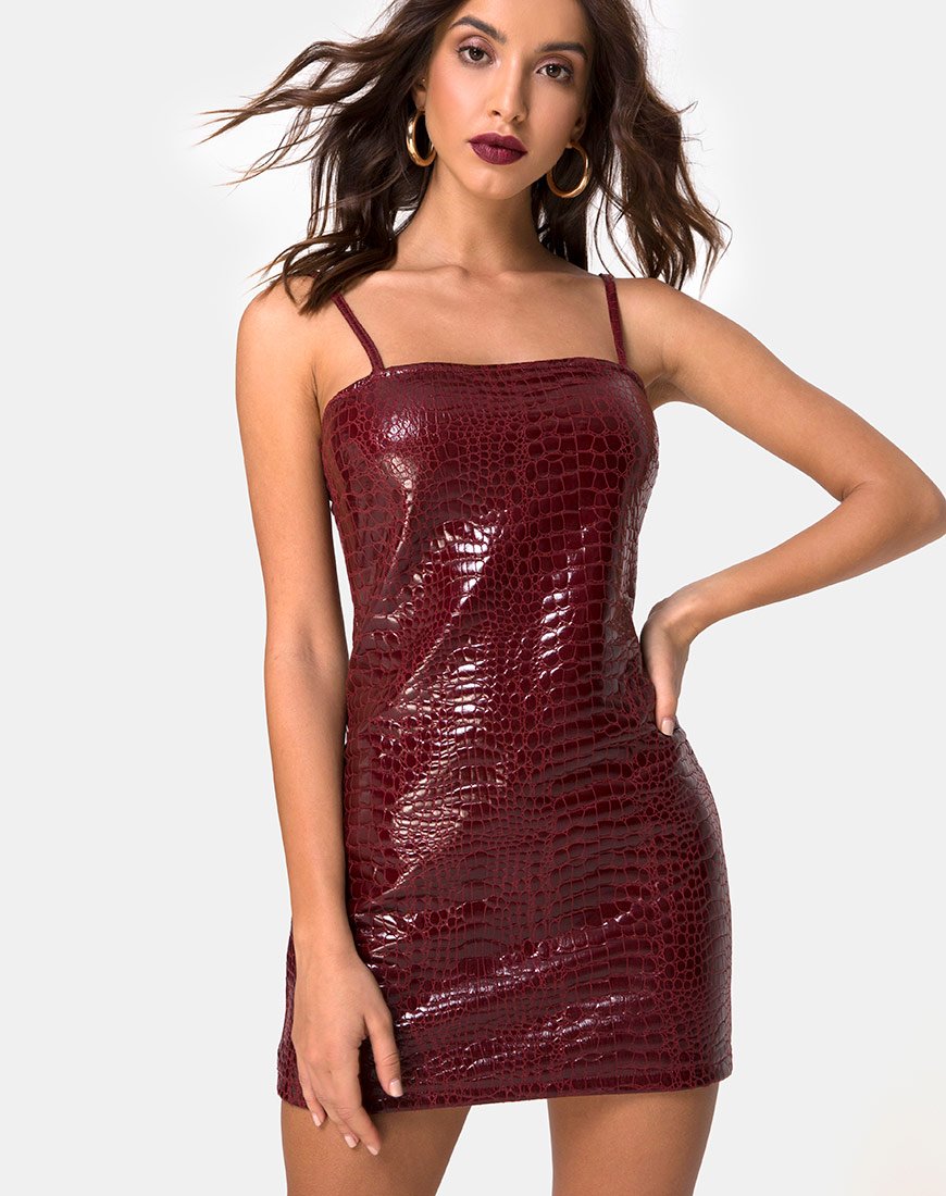 Mini Wine Red PU Dress