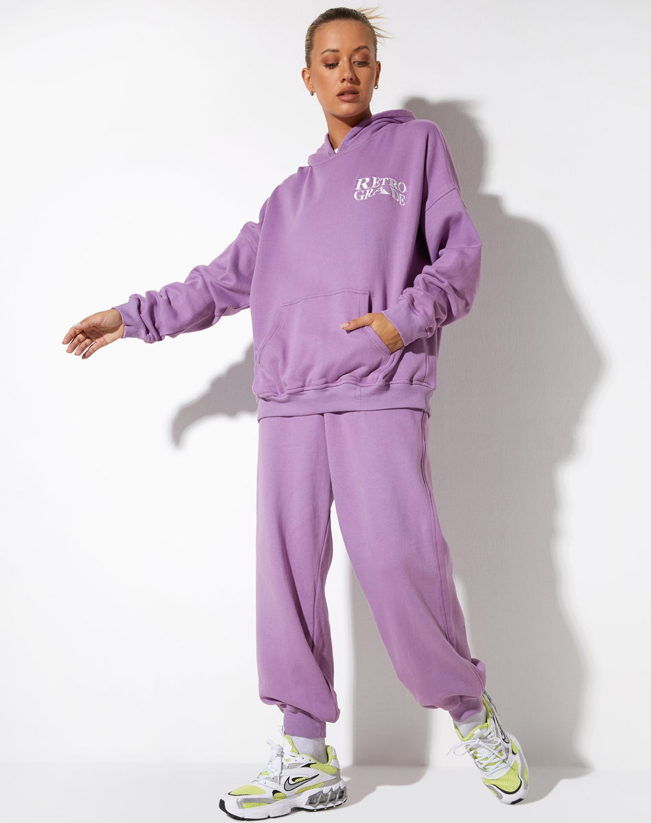 Lavender Loose Fit With Pockets Long Sleeve Hoodie | Oversize