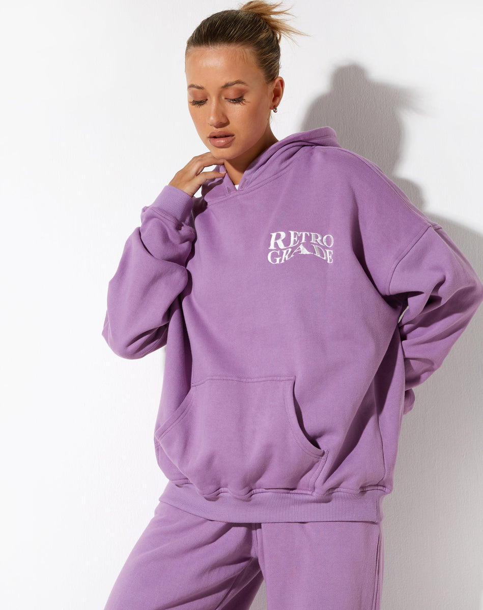 Lavender Loose Fit With Pockets Long Sleeve Hoodie | Oversize