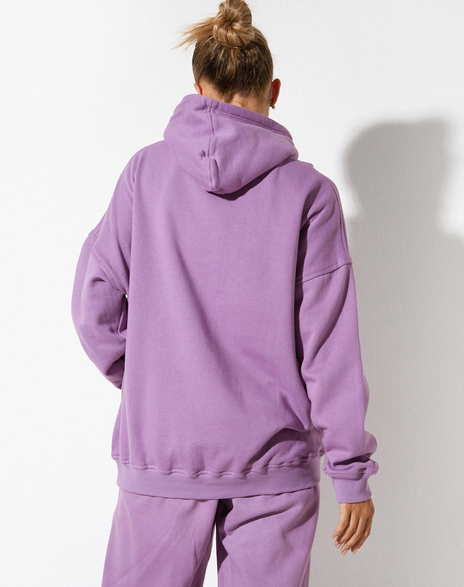 Lavender Loose Fit With Pockets Long Sleeve Hoodie | Oversize