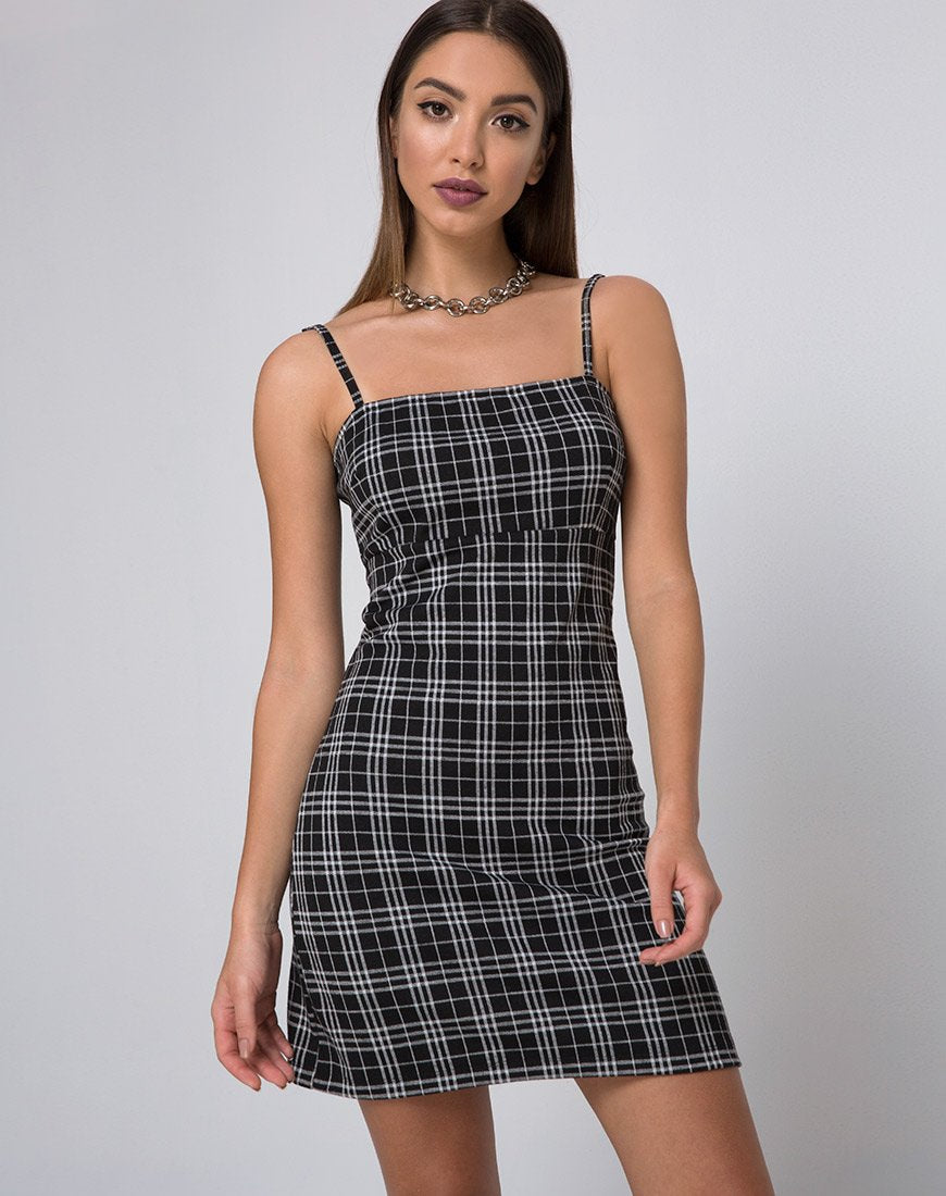 Cecile Slip Dress in Mono Plaid Black Cecile Slip Dress in Mono Plaid Black