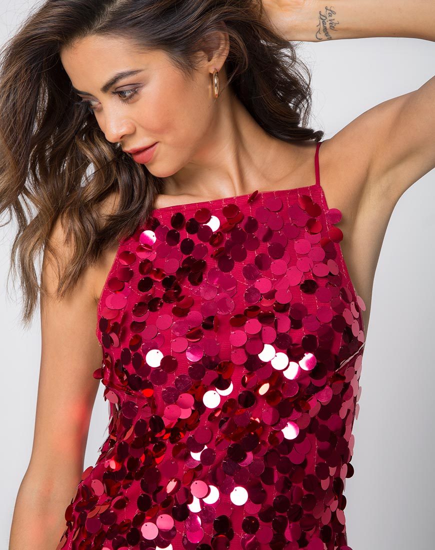 Backless Red Disc Sequin Mini Dress | Corine - Motel Rocks motelrocks-com-us Backless Red Disc Sequin Mini Dress | Corine - Motel Rocks motelrocks-com-us