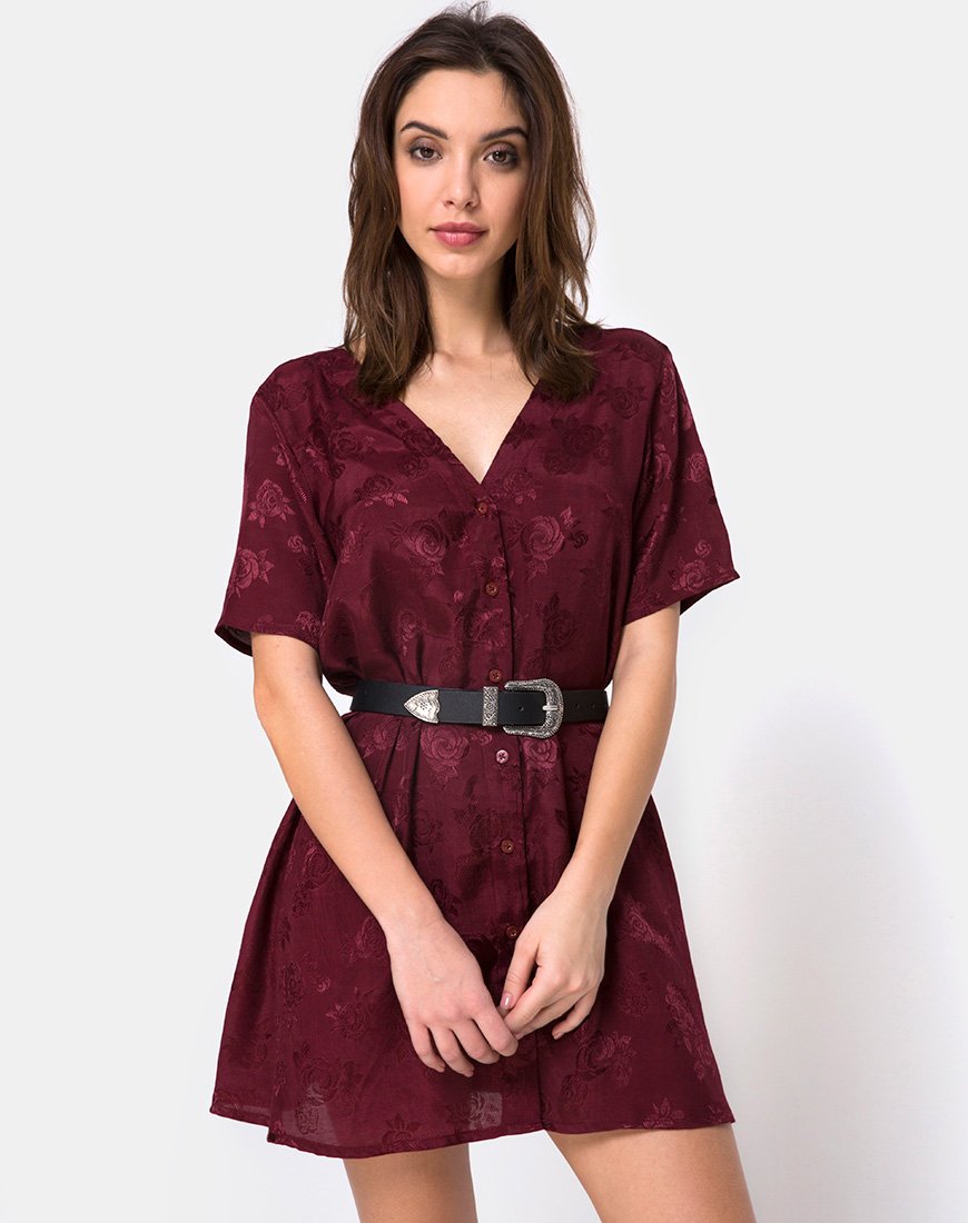 Crosena Swing Dress in Satin Burgundy Rose motelrocks-com-us Crosena Swing Dress in Satin Burgundy Rose motelrocks-com-us