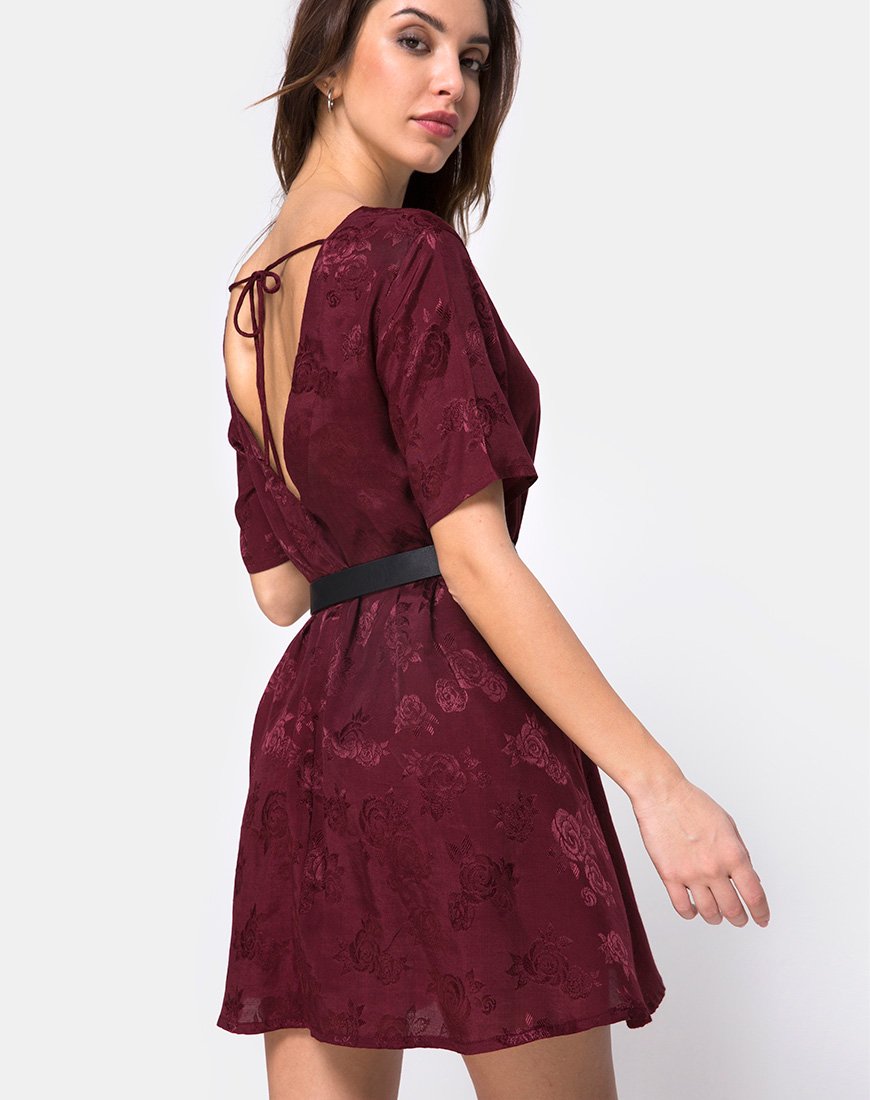 Crosena Swing Dress in Satin Burgundy Rose motelrocks com us