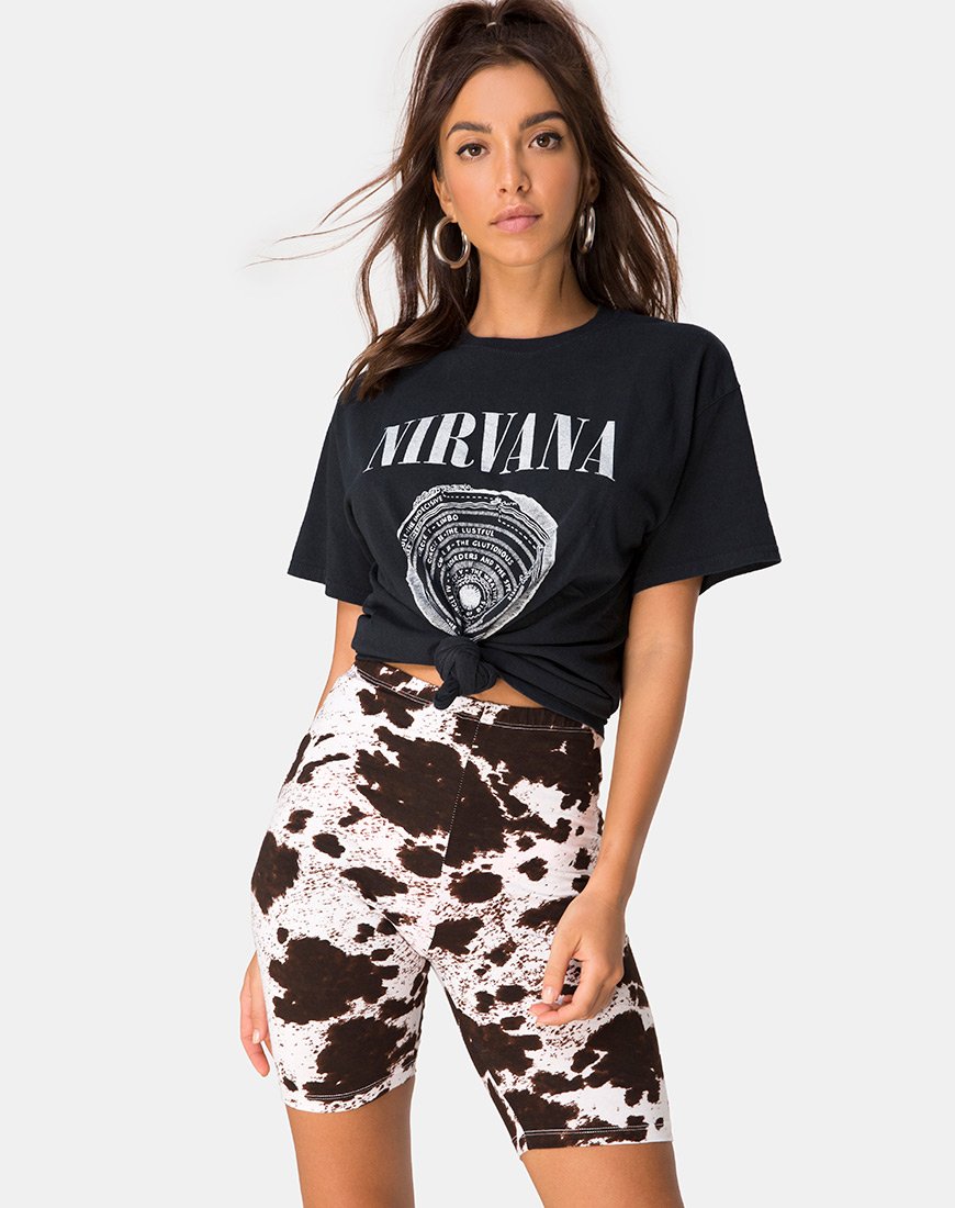 High Waist Brown and White Cow Print Short | Cycle Short