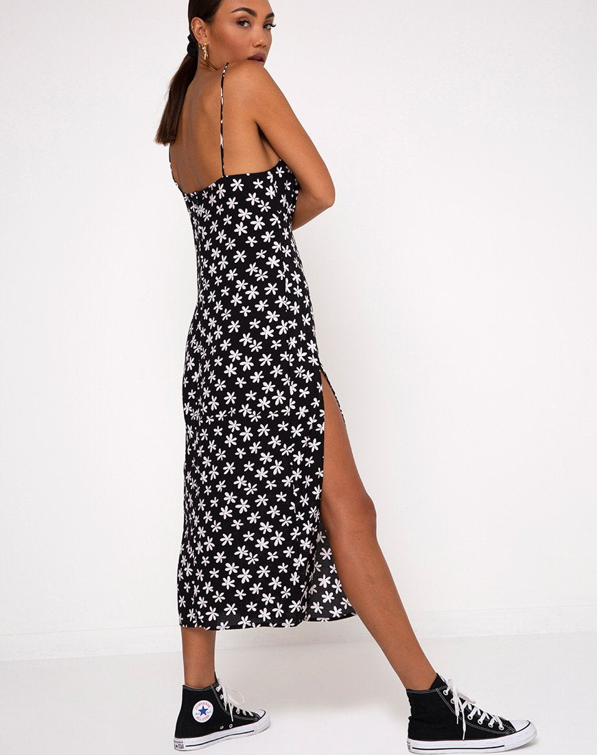90's Daisy Black White Midi Dress | Cypress  motelrocks-com-us