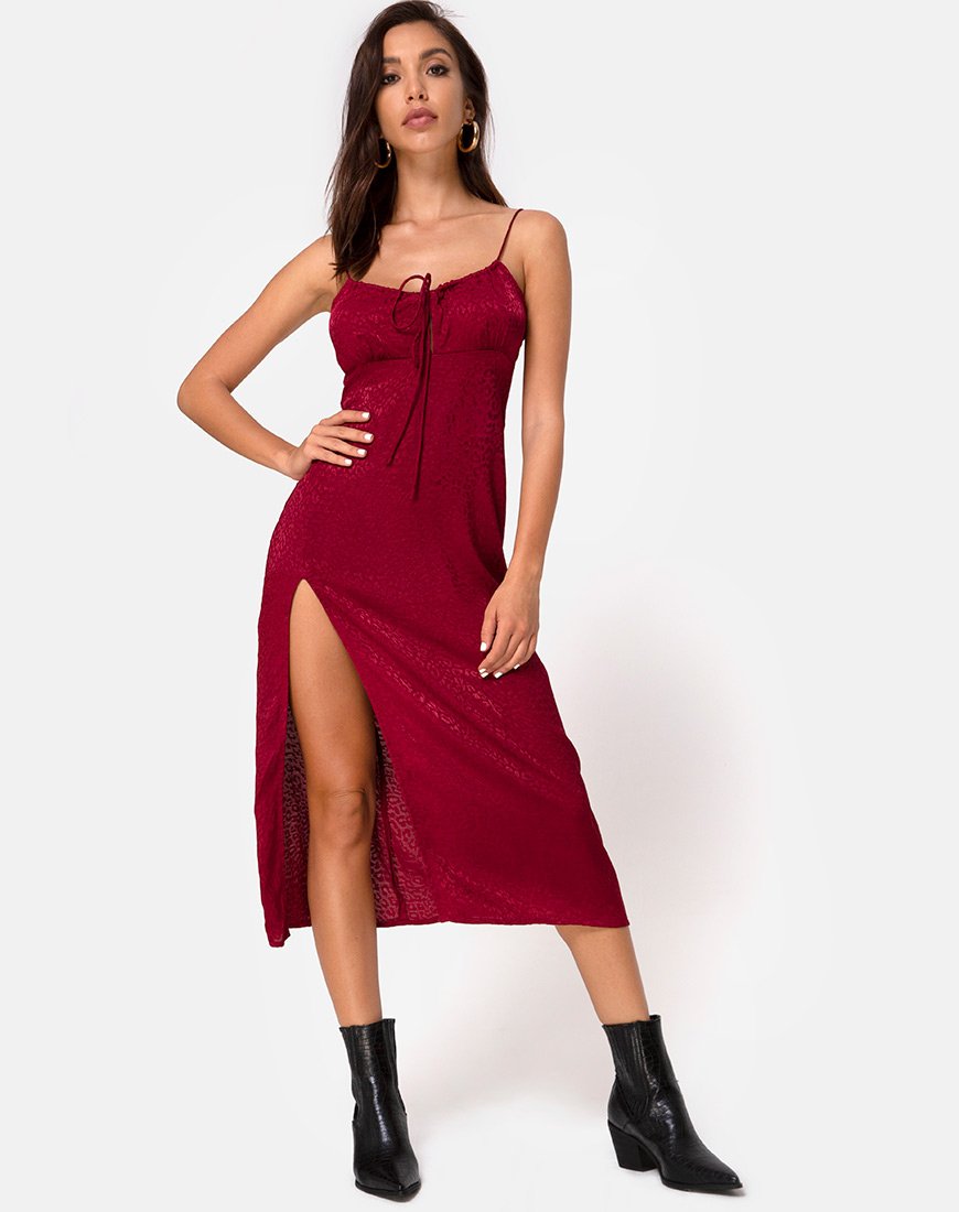 Midi Raspberry Leg Split Dress | Cypress  motelrocks-com-us