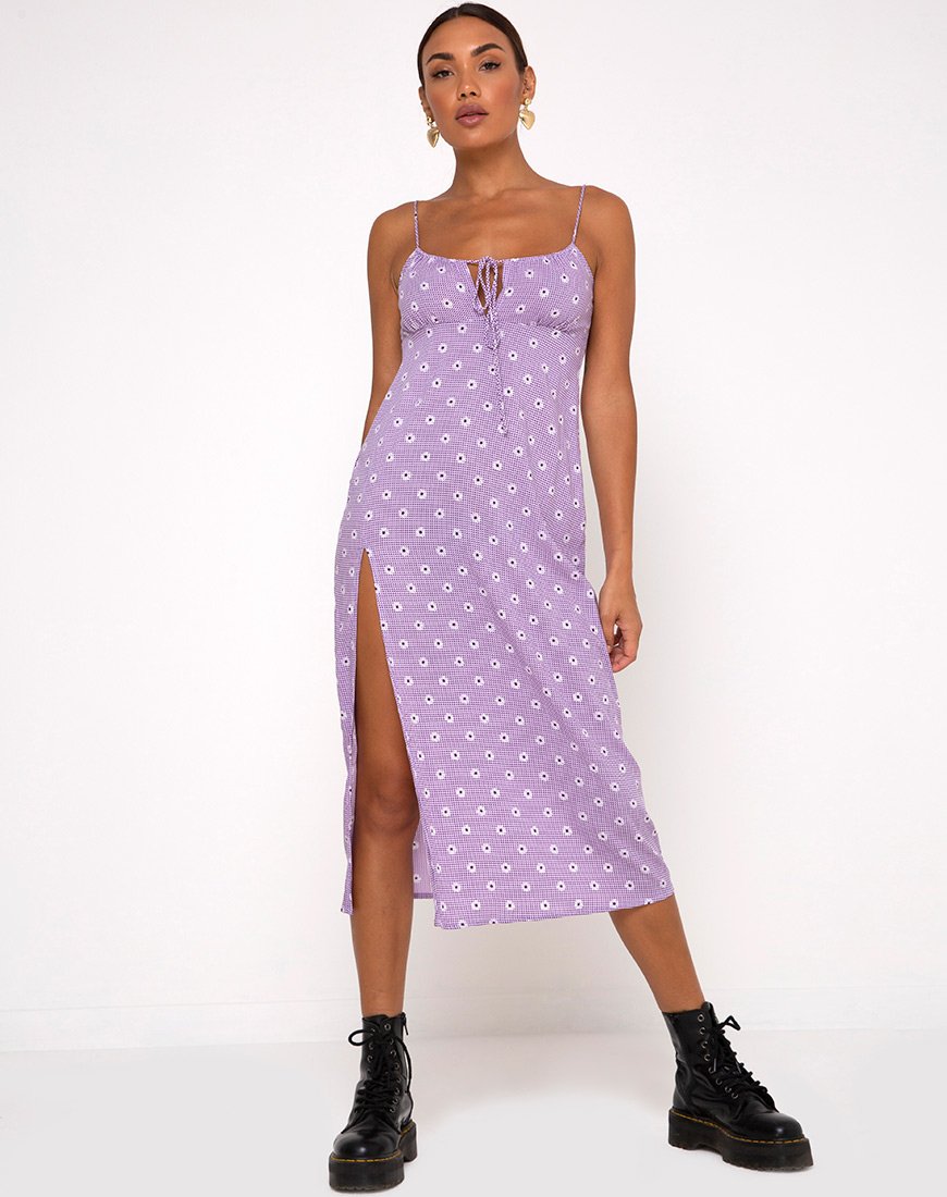 motel cypress midi dress Brown Floral Square Neck Side Leg Split Maxi Dress