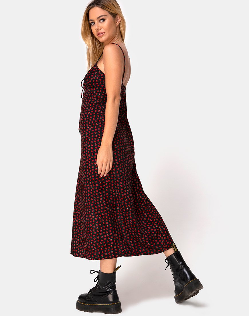 red and black polka dot slip dress Cypress Midi Dress in Dotty Rose Red – motelrocks-com-us