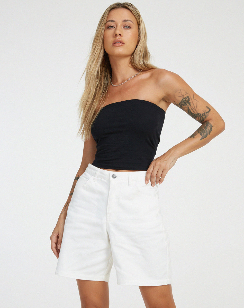 White High Waisted Mid Length Shorts | Dad – motelrocks-com-us White High Waisted Mid Length Shorts | Dad – motelrocks-com-us