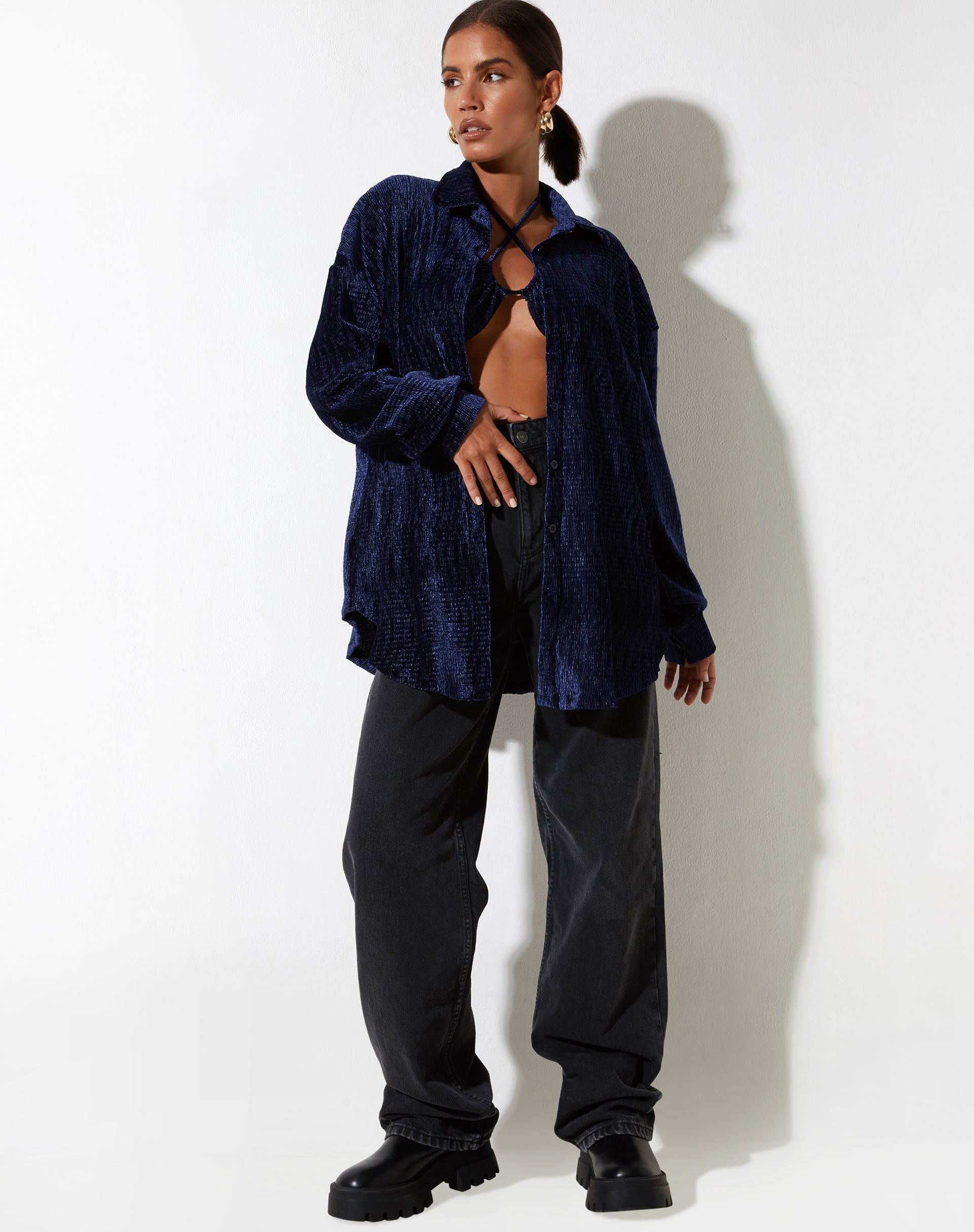 image of Dael Oversized Shirt in Velvet Navy