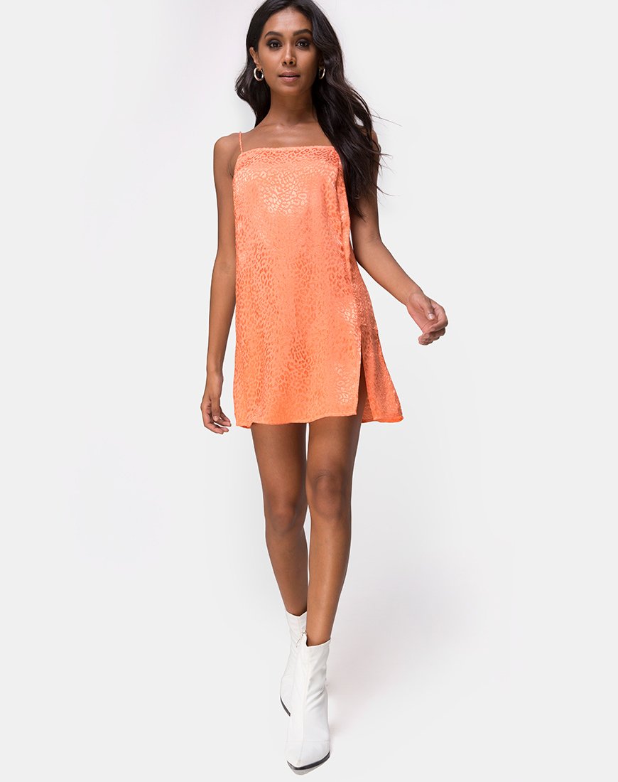 open lace back dress Mini Slip Dress in Coral Orange Cheetah