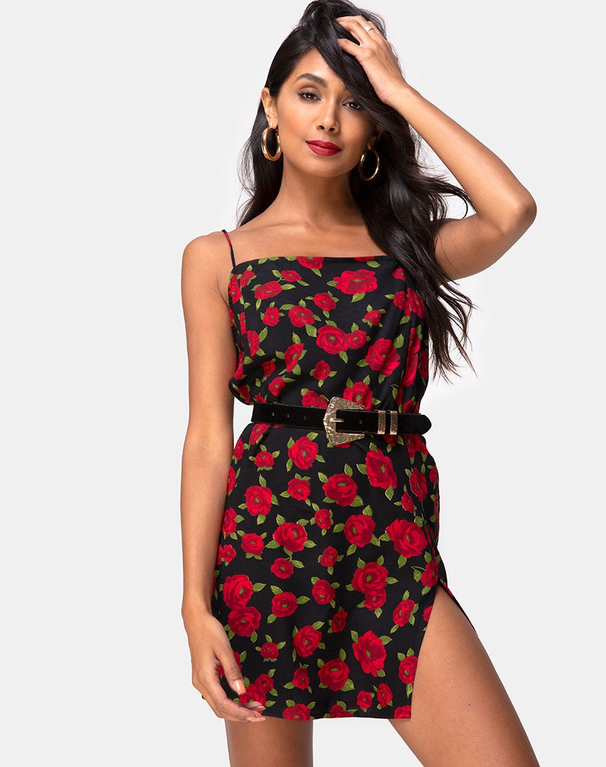 Rose Printed Denim Slip Dress