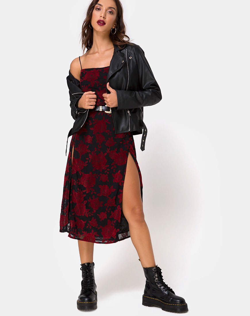 Daxita Dress in Romantic Red Rose Flock Daxita Dress in Romantic Red Rose Flock