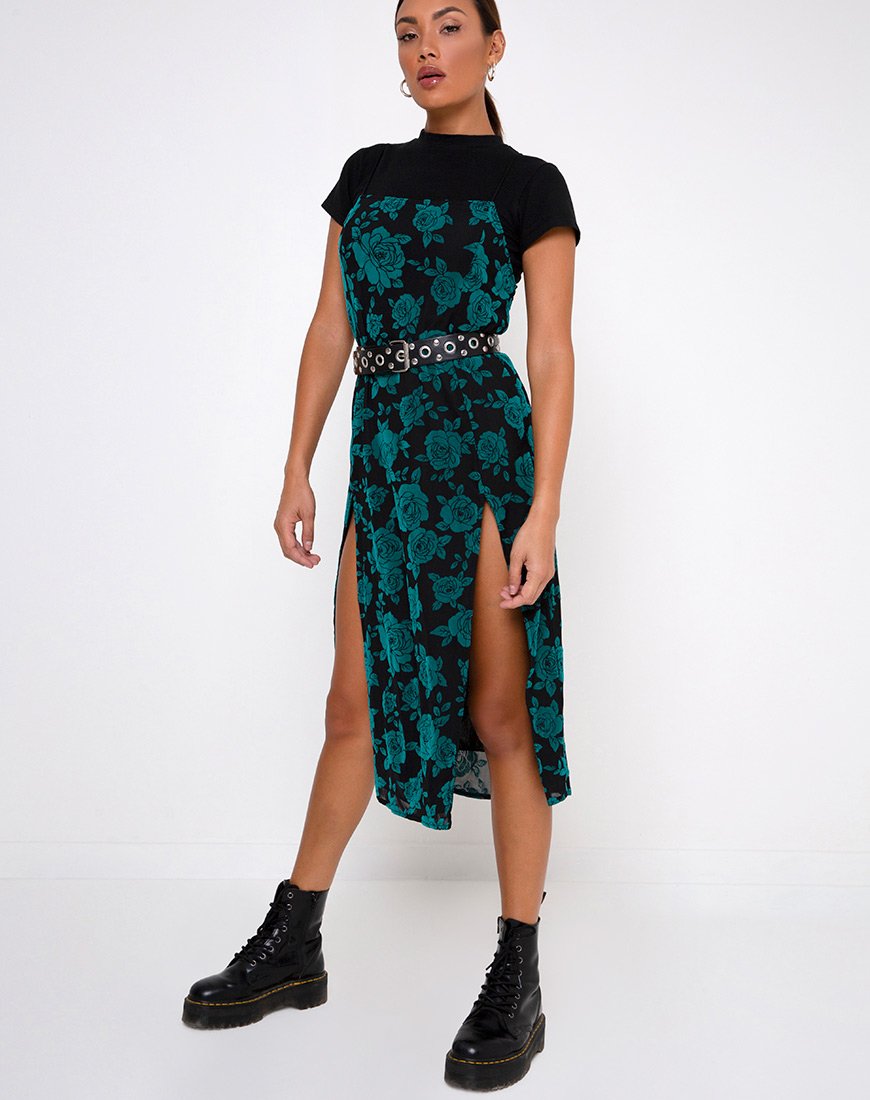 Black Teal Floral Midi Dress | Daxita – motelrocks-com-us