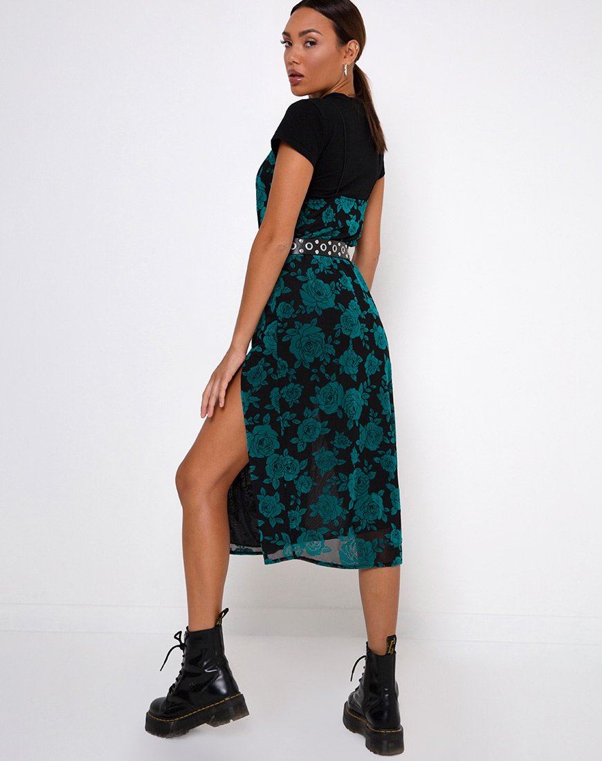 Black Teal Floral Midi Dress | Daxita motelrocks-com-us Black Teal Floral Midi Dress | Daxita motelrocks-com-us