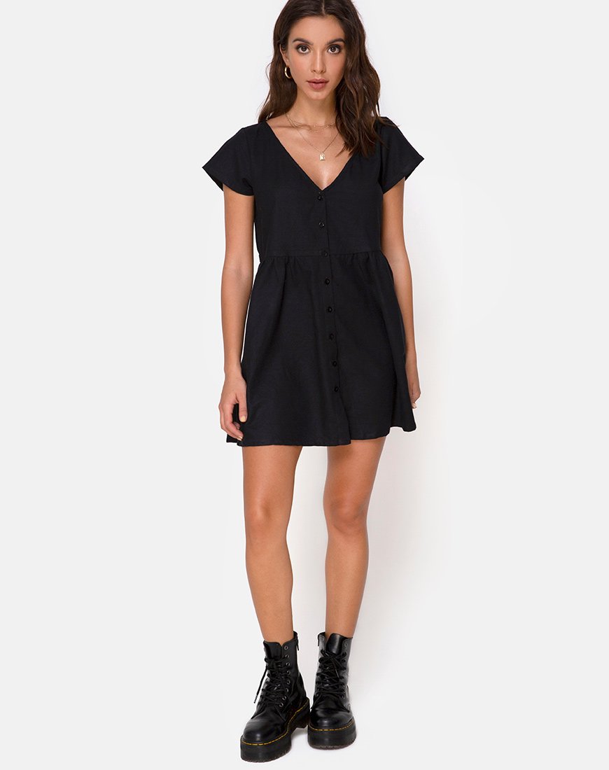 Deira Babydoll Dress in Black motelrocks-com-us Deira Babydoll Dress in Black motelrocks-com-us