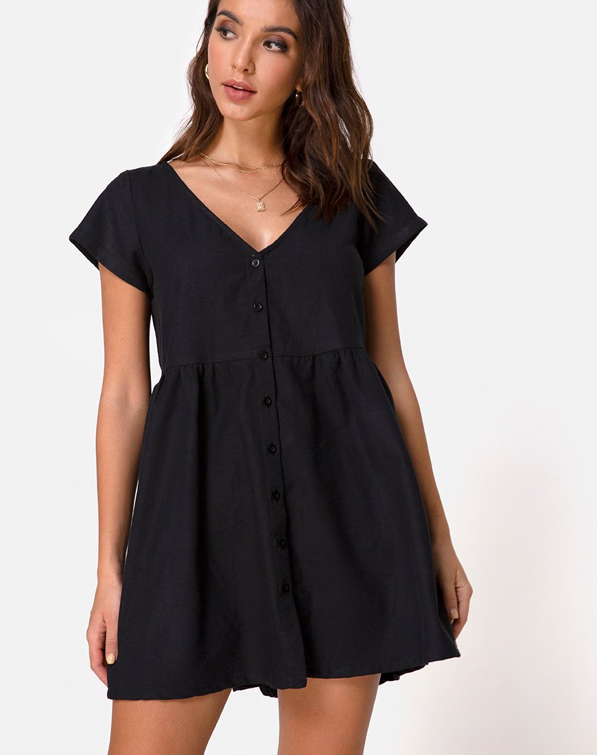 Deira Babydoll Dress in Black motelrocks-com-us Deira Babydoll Dress in Black motelrocks-com-us
