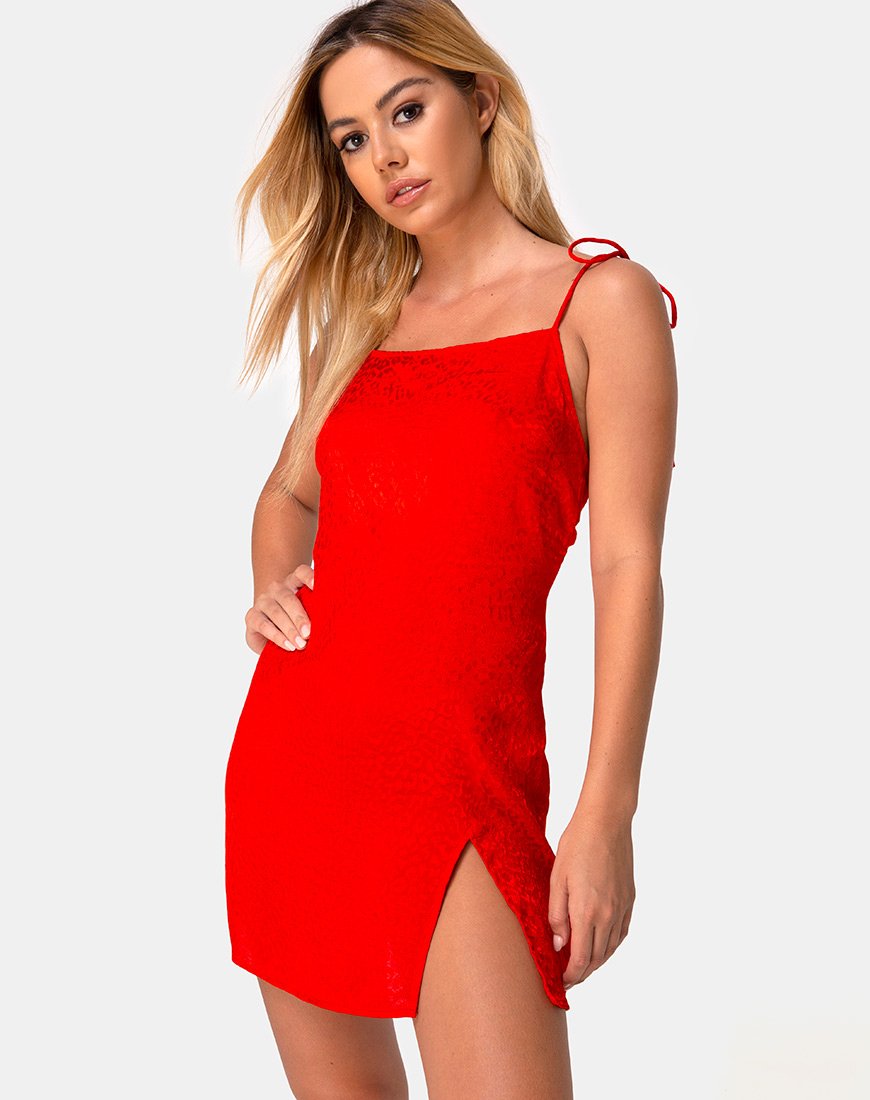 Doella Slip Dress in Satin Cheetah Red Doella Slip Dress in Satin Cheetah Red