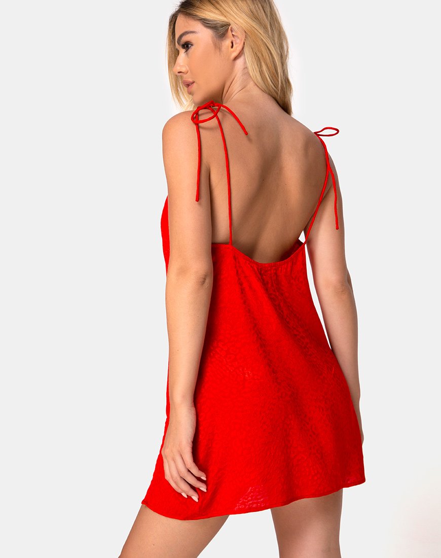 red cheetah dress Doella Slip Dress in Satin Cheetah Red