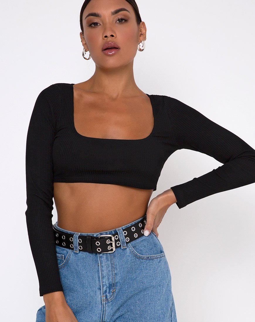 Black Ribbed Crop Top Drea – motelrocks-com-us