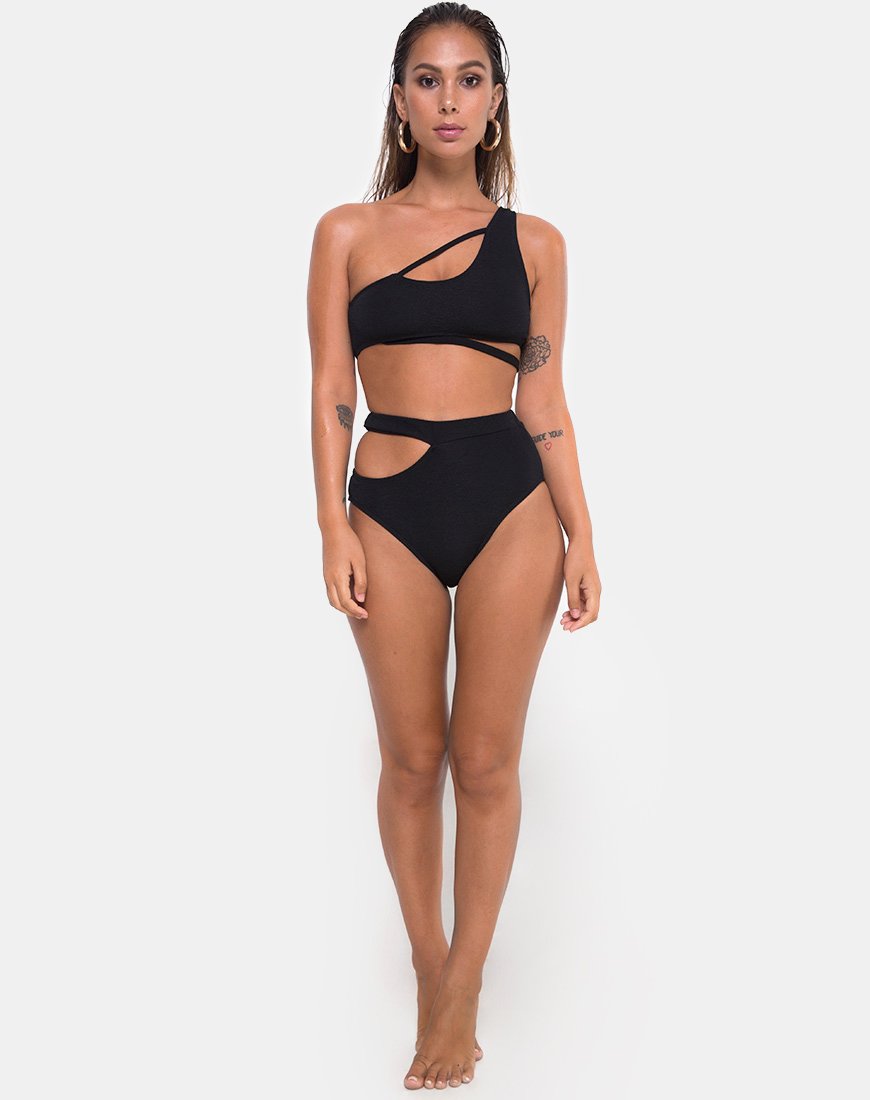 Image of Dreama Bikini Bottom in Textured Black