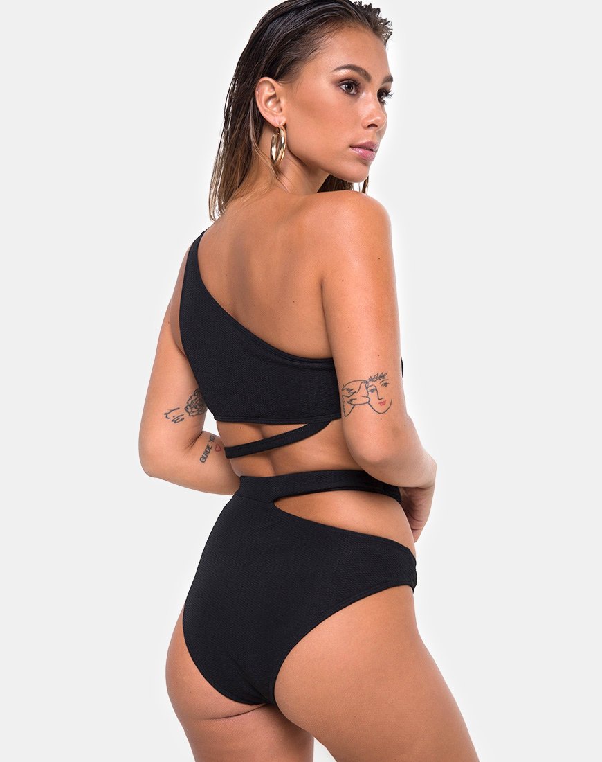 Image of Dreama Bikini Bottom in Textured Black