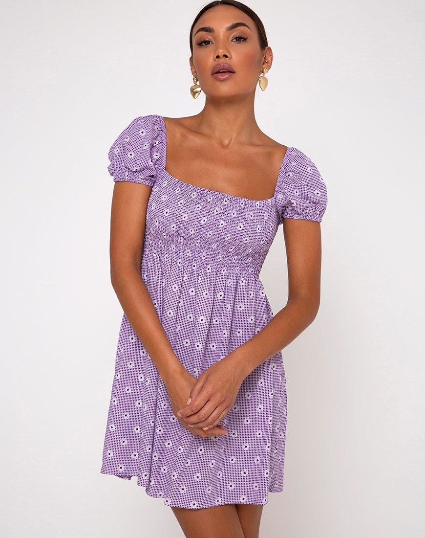 purple daisy print dress Mille Daisy Dress in Provence Floral  Quattro Tizi