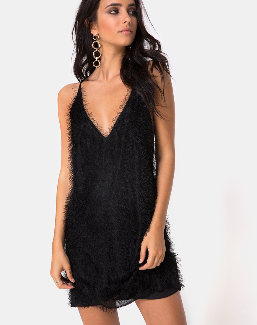 Finn Slip Dress in Fringe Black motelrocks-com-us Finn Slip Dress in Fringe Black motelrocks-com-us