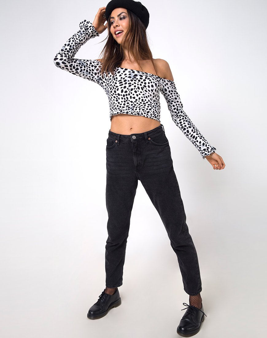 Image of Gaga Off The Shoulder Crop in Dalmatian