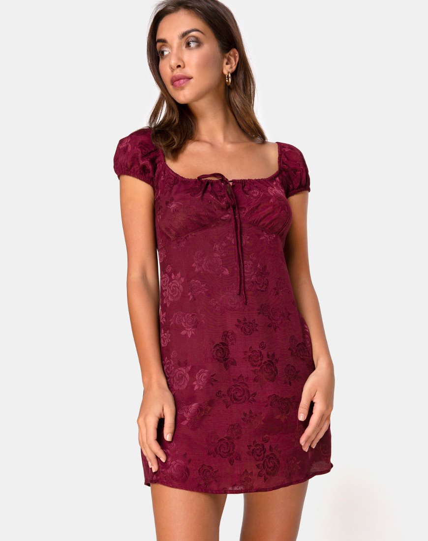 Gaval Mini Dress in Satin Rose Burgundy – motelrocks-com-us