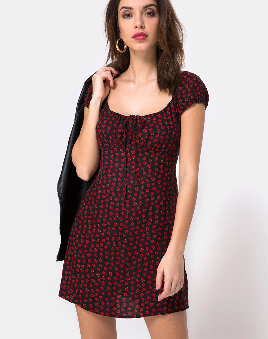 Gaval Mini Dress in Dotty Rose Black Gaval Mini Dress in Dotty Rose Black