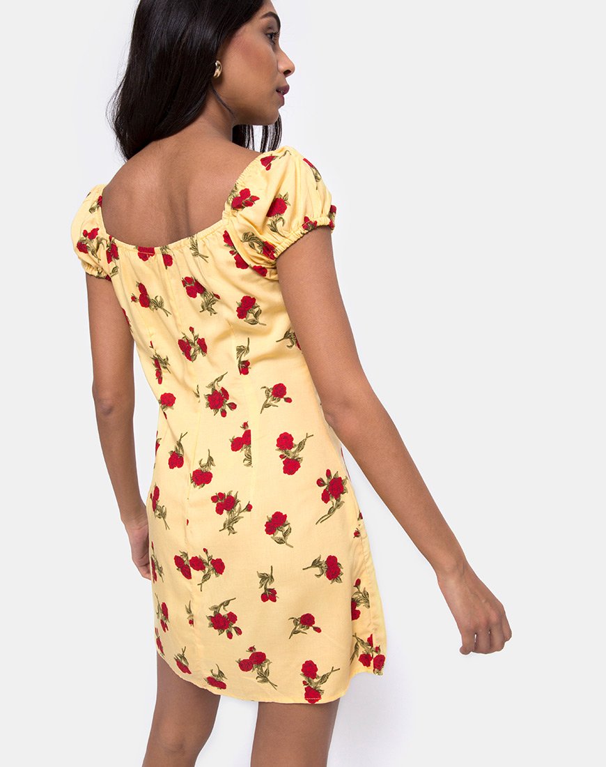 motel rocks gaval mini dress Gaval Mini Dress in Falling Rose Yellow