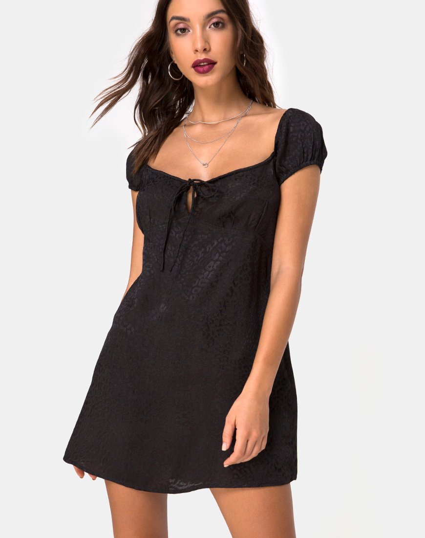 motel rocks gaval mini dress Gaval Mini Dress in Satin Cheetah Black