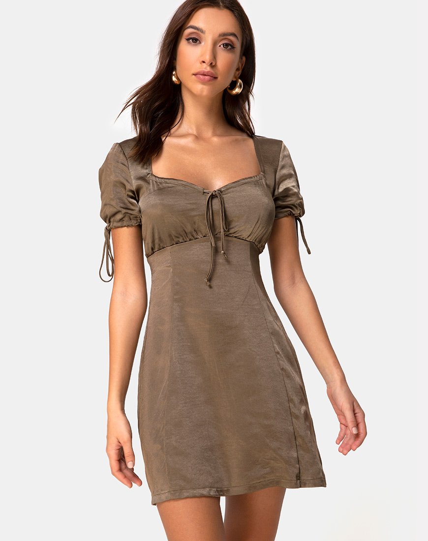 khaki satin mini dress Satin Dress in Khaki