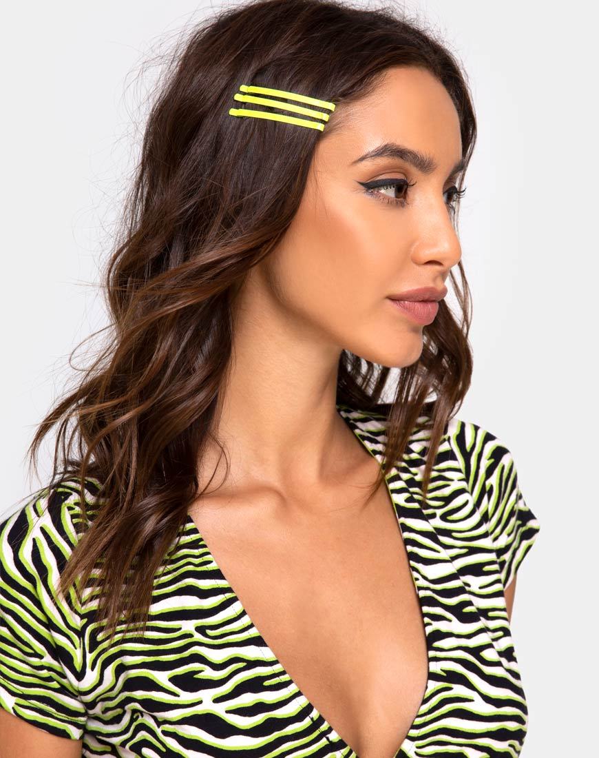 Image of Neon Hair Clip Set in Yellow